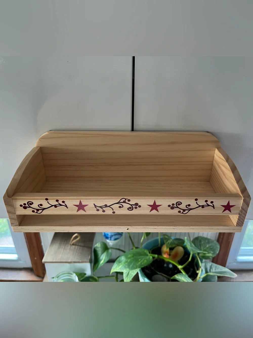 Magnetic Wooden Shelf  with Red Star Accent